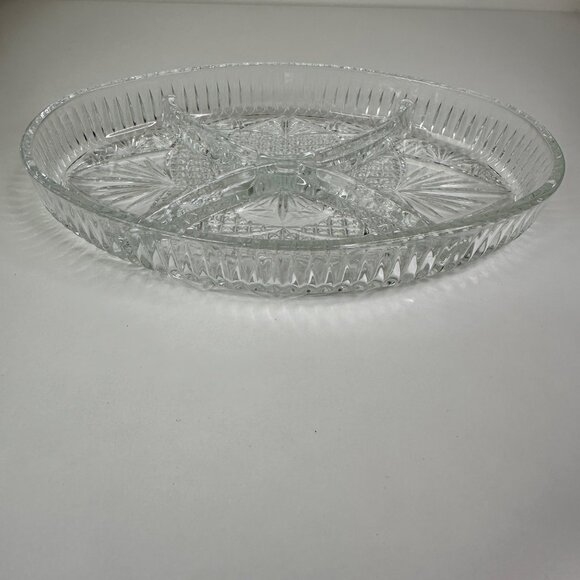 Libbey Clarion Clear Glass Divided Oval Serving Tray With Starburst Design - Picture 4 of 7